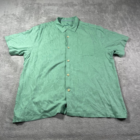 Tommy‎ Bahama Silk Button Up Shirt Men's XXL Green Tropical Resort Wear Beach - Picture 1 of 9
